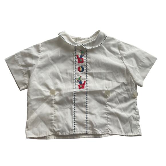 Vintage White Peter Pan Collar Top, Toy Embroidery - Picture 1 of 6